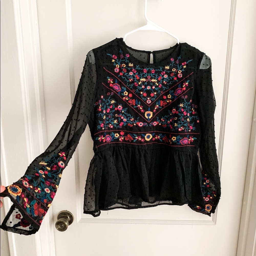 Embroidered chiffon peplum top